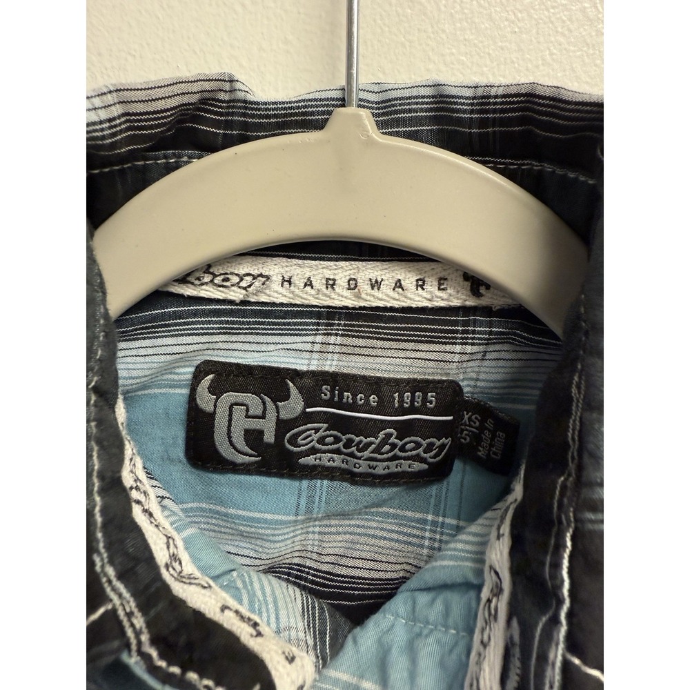 Cowboy Hardware Boys Western Snap Shirt Size XS 5 Blue Black Plaid Cowboy - Picture 5 of 9